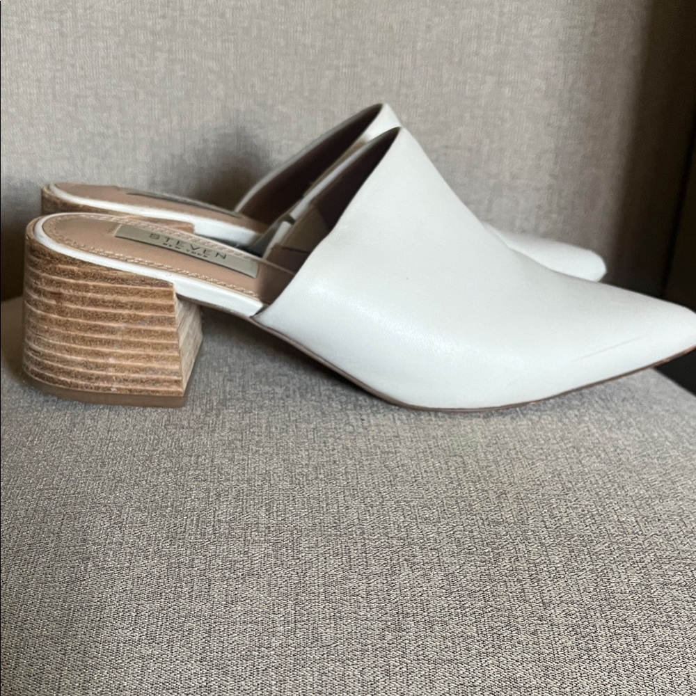 Sale $14 Seven White Mules with Stacked Heel